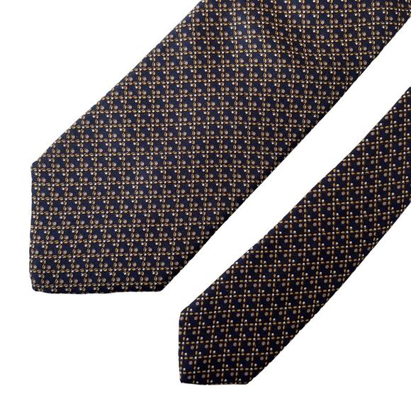 Vintage Givenchy Silk Tie Geometric Polka Dot Navy Orange EUC - Picture 8 of 8